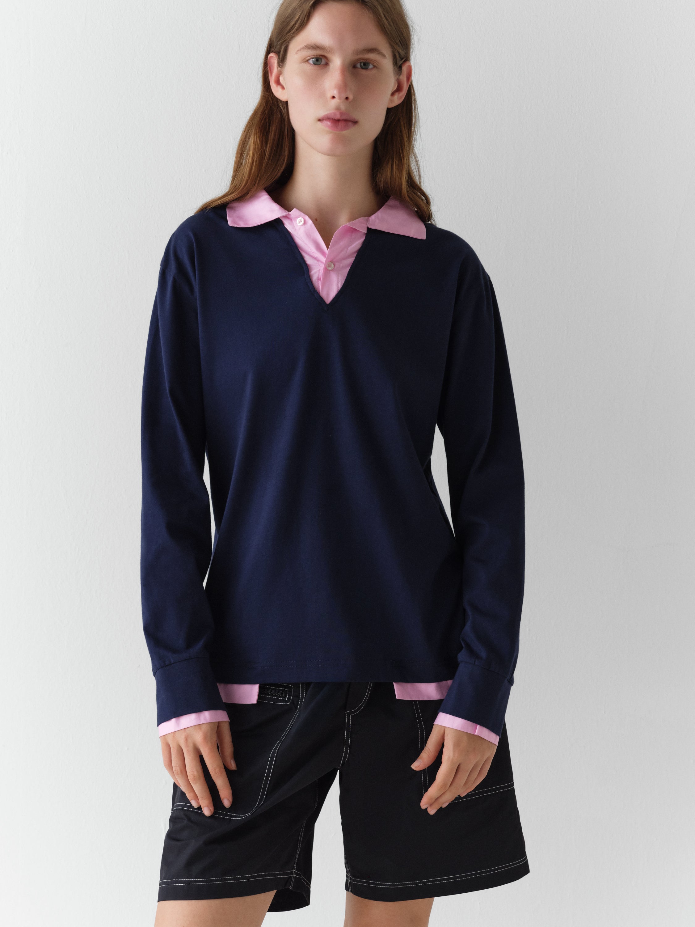 Navy and pink polo shirt with layered effect – Gimaguas