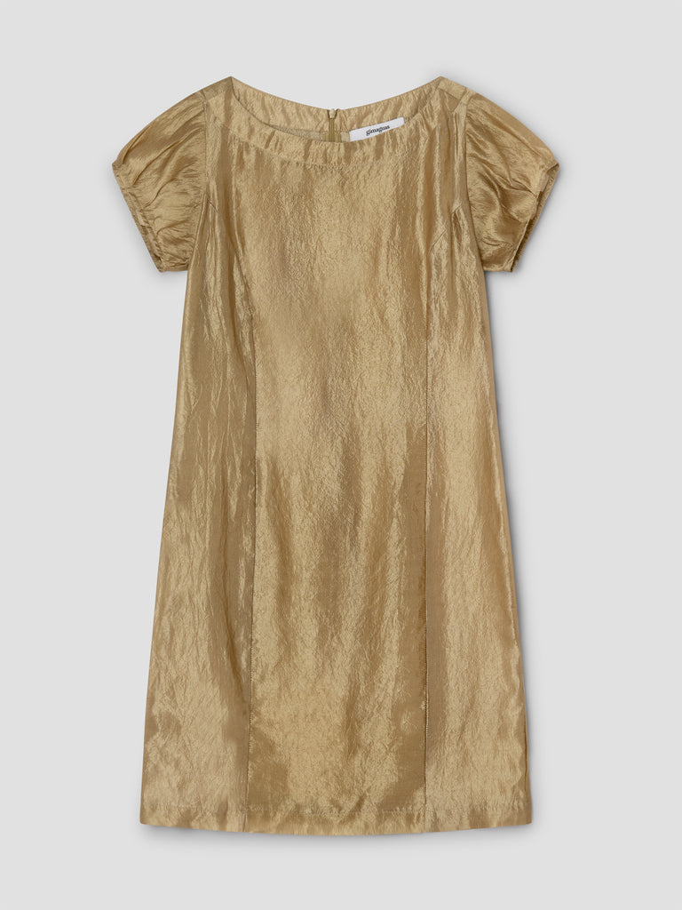 Gold crinkled mini dress for women with puff sleeves Gimaguas Gold crinkled mini dress for women with puff sleeves Gimaguas