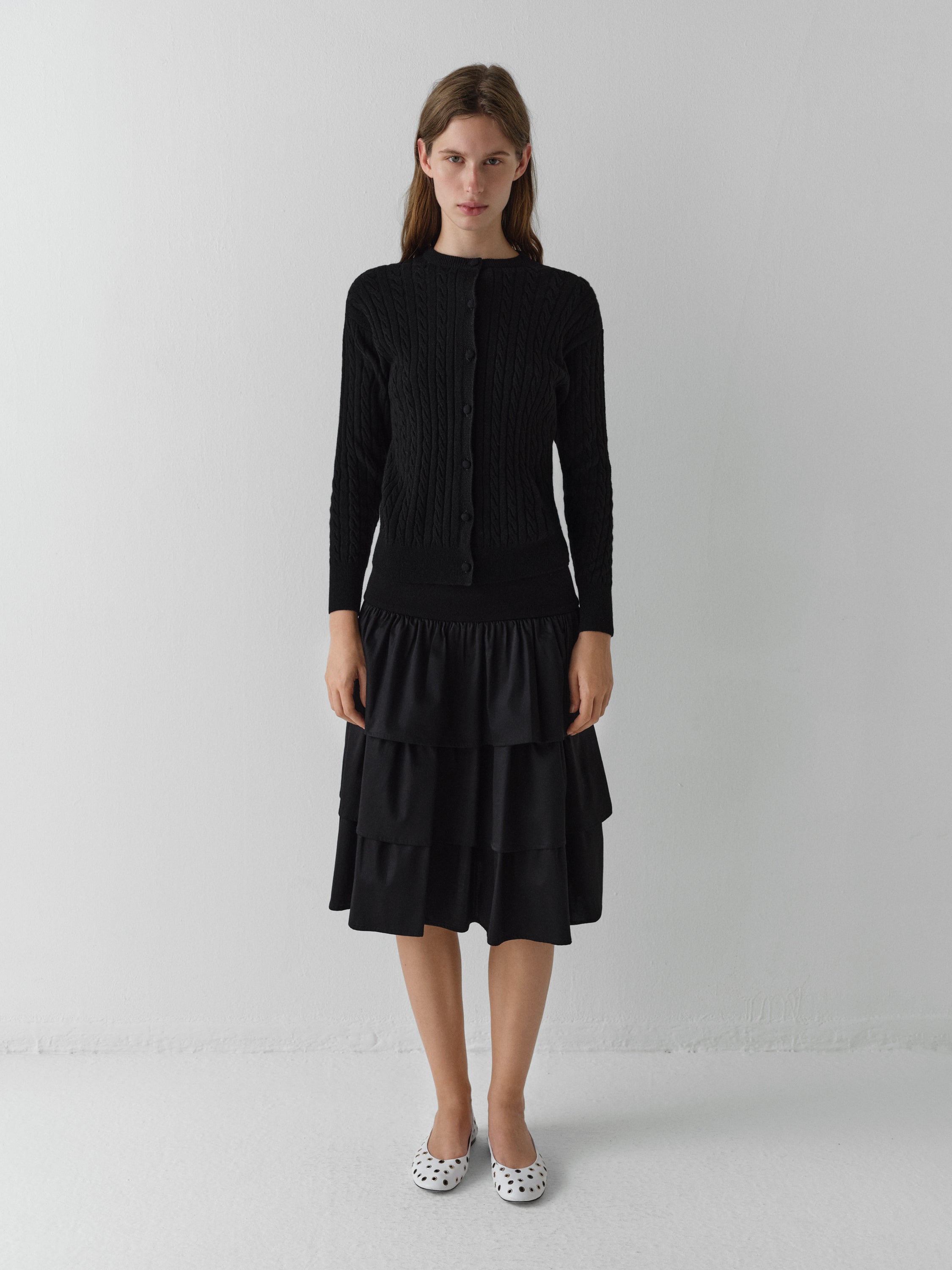 Black low-rise midi skirt with wide waistband - Gimaguas