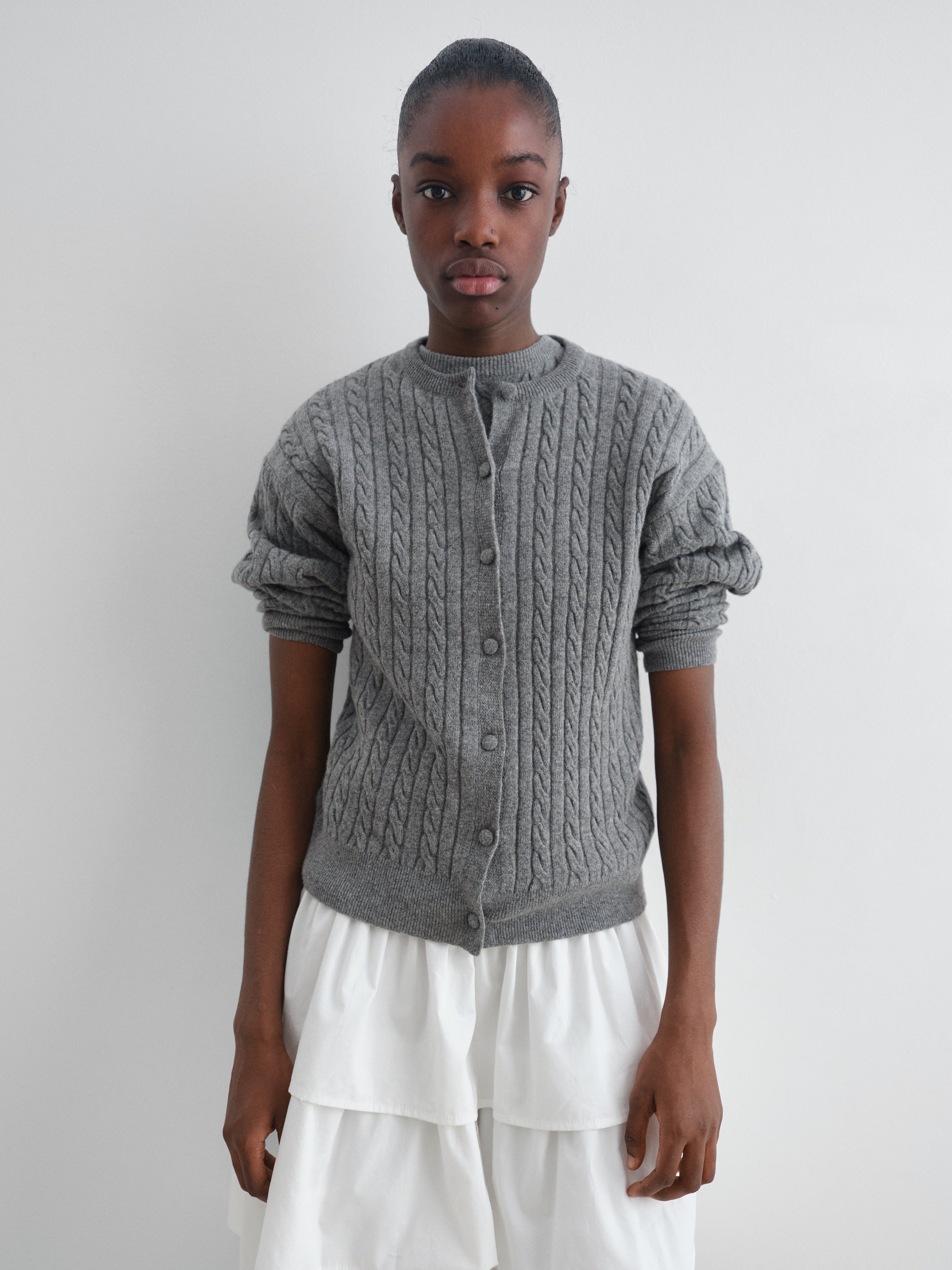 Bright grey melange knitted cardigan for women – Gimaguas