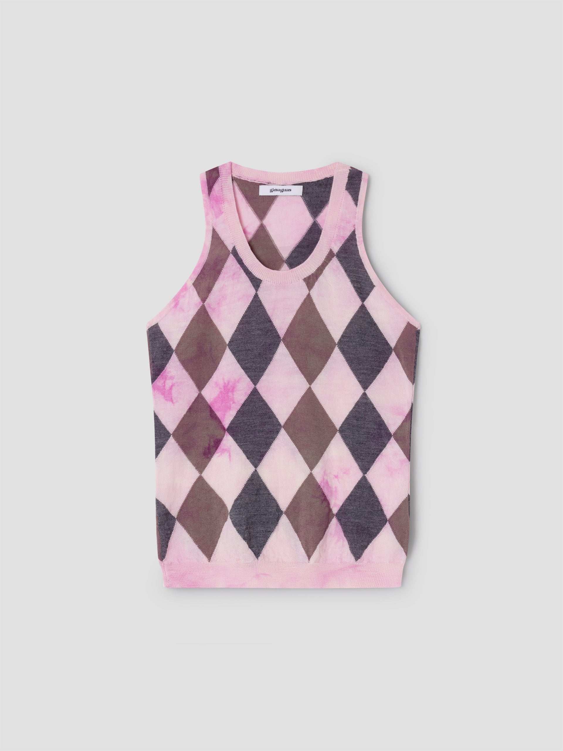 Pink wool tank top with tie-dye diamond print – Gimaguas