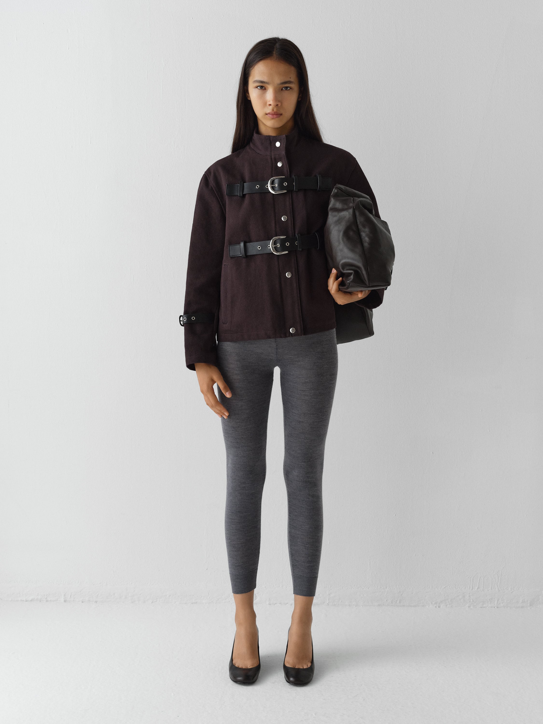 Grey wool mid-rise leggings for women with soft finish – Gimaguas