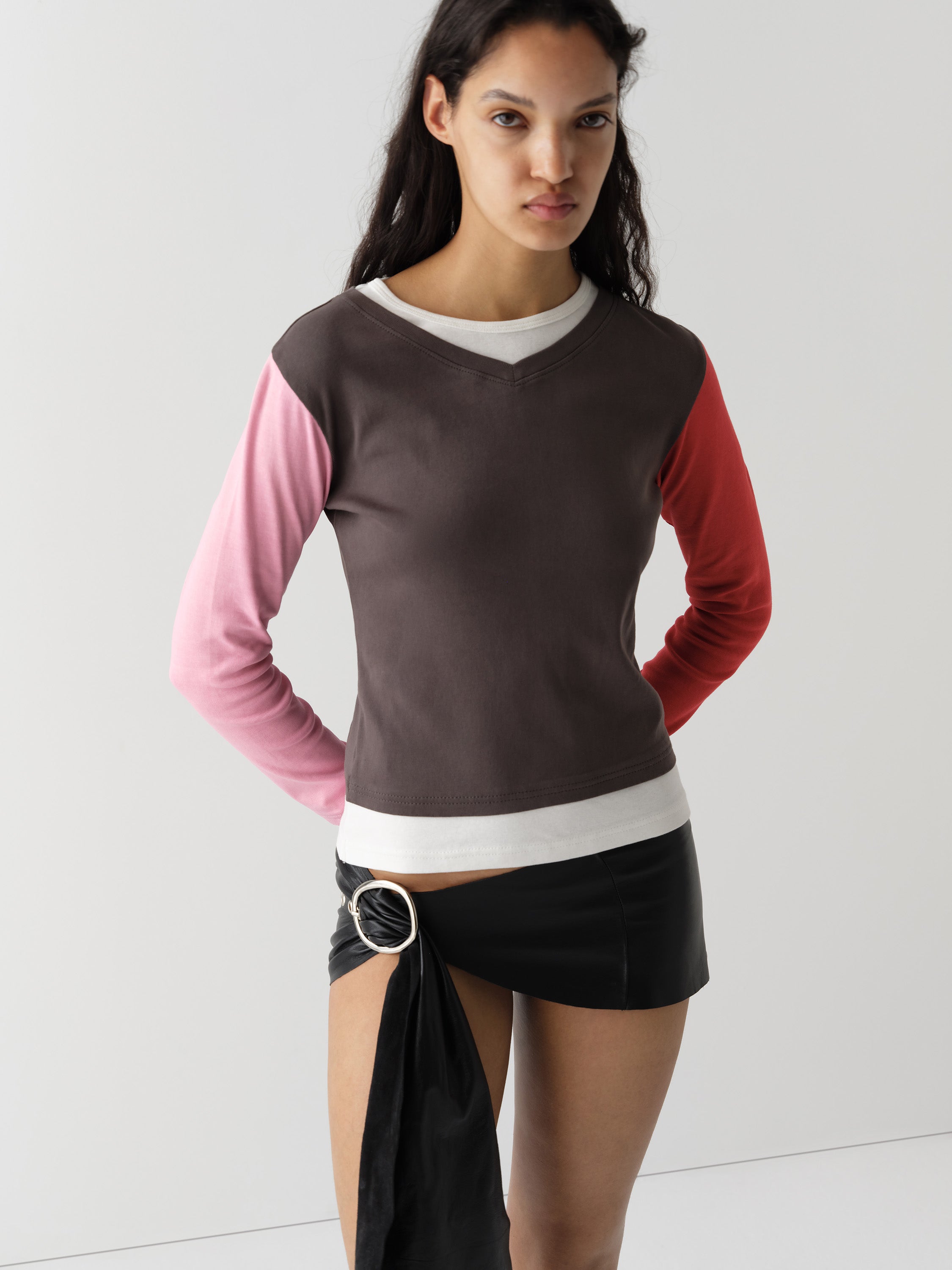 Women's multicolor long-sleeve t-shirt with layered effect – Gimaguas