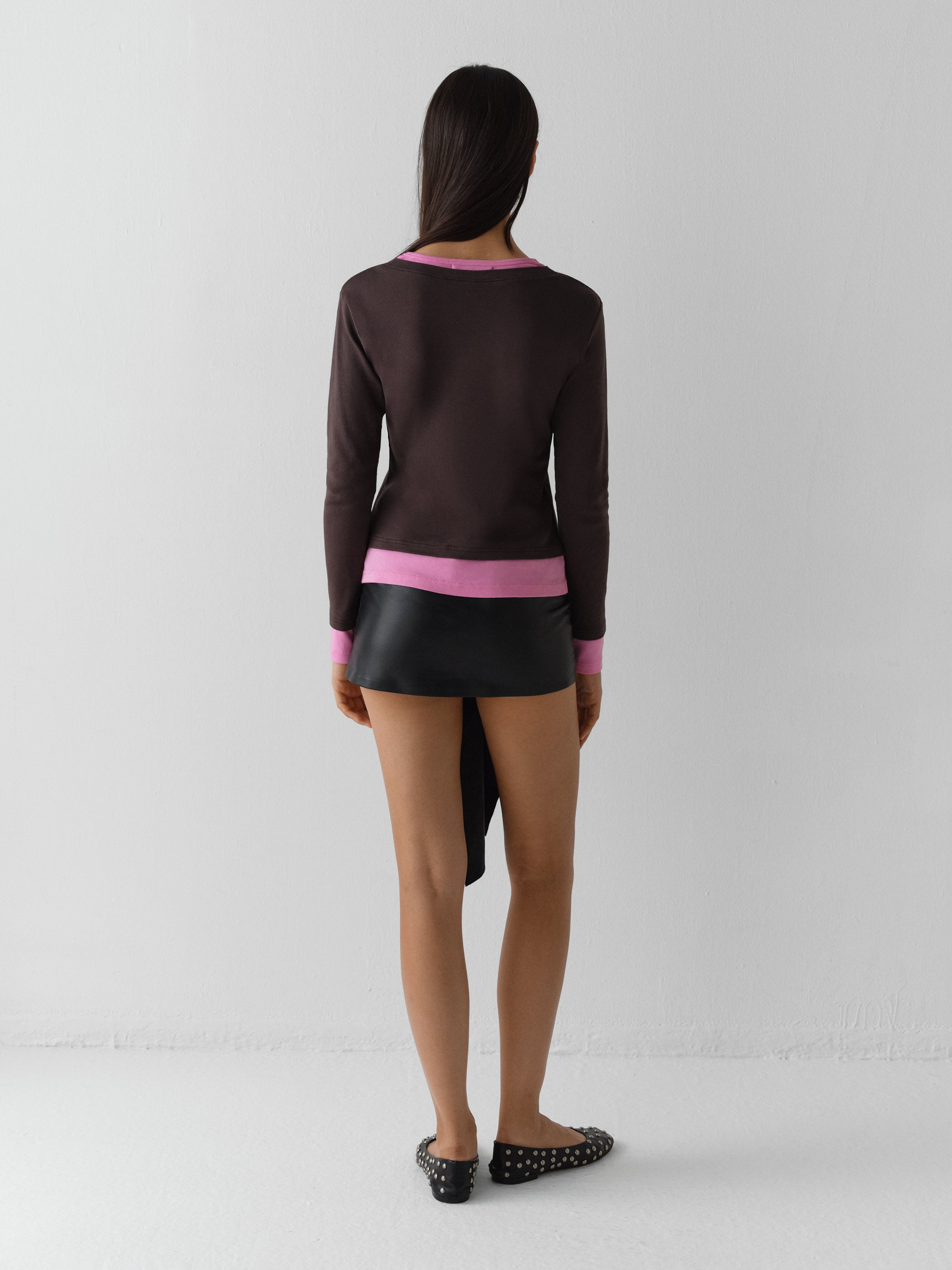 Women's brown and pink long-sleeve t-shirt with layered effect