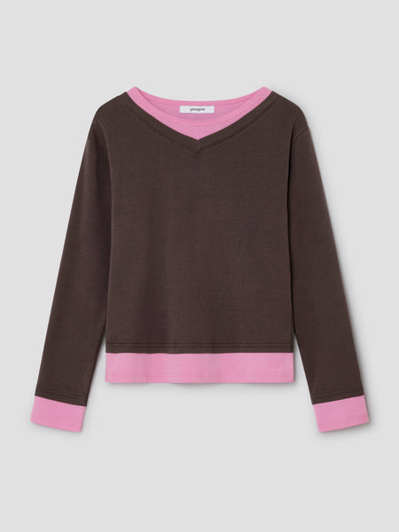 Women's brown and pink long-sleeve t-shirt with layered effect
