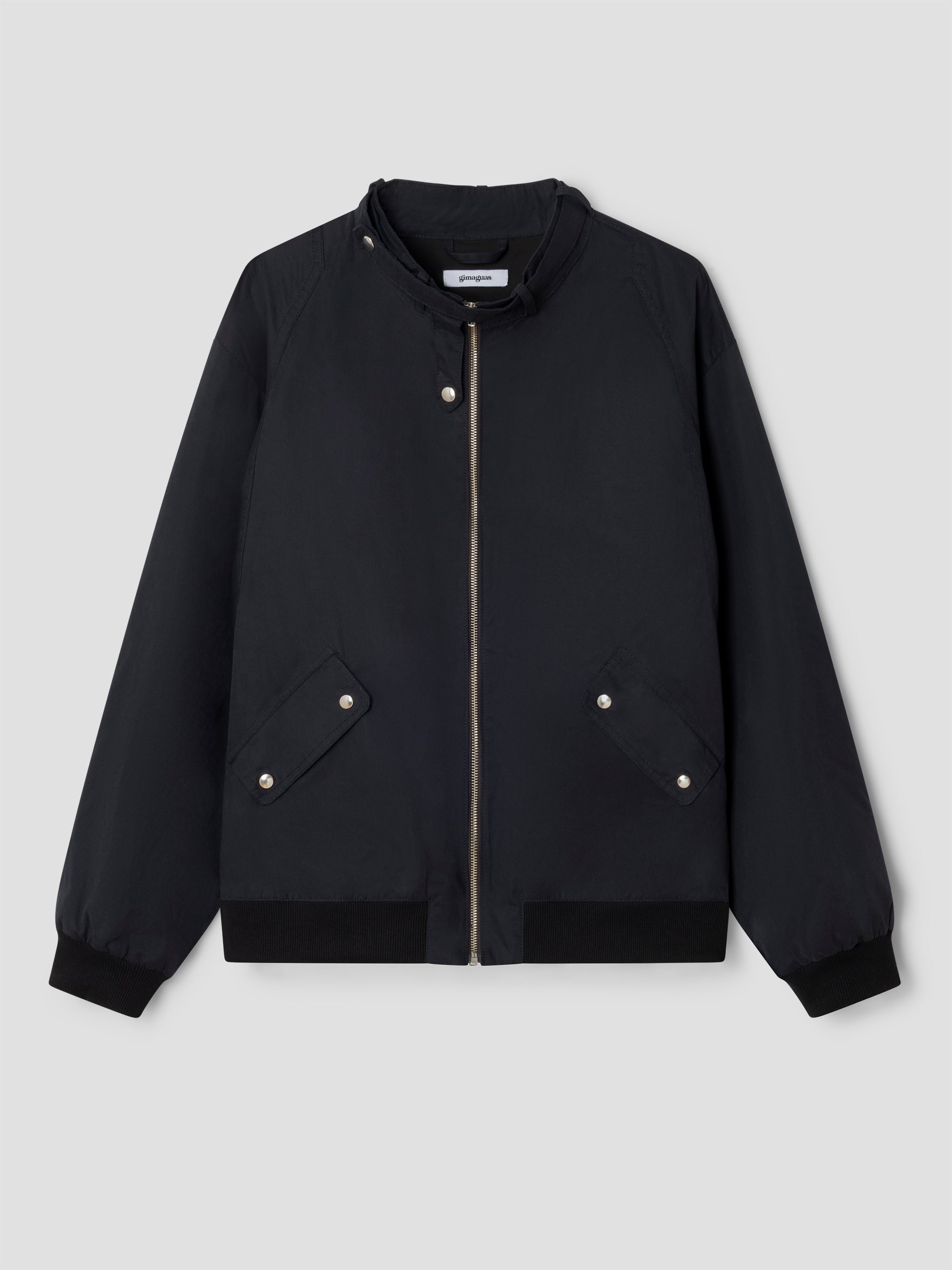 Unisex black puffer jacket with asymmetric flap – Gimaguas