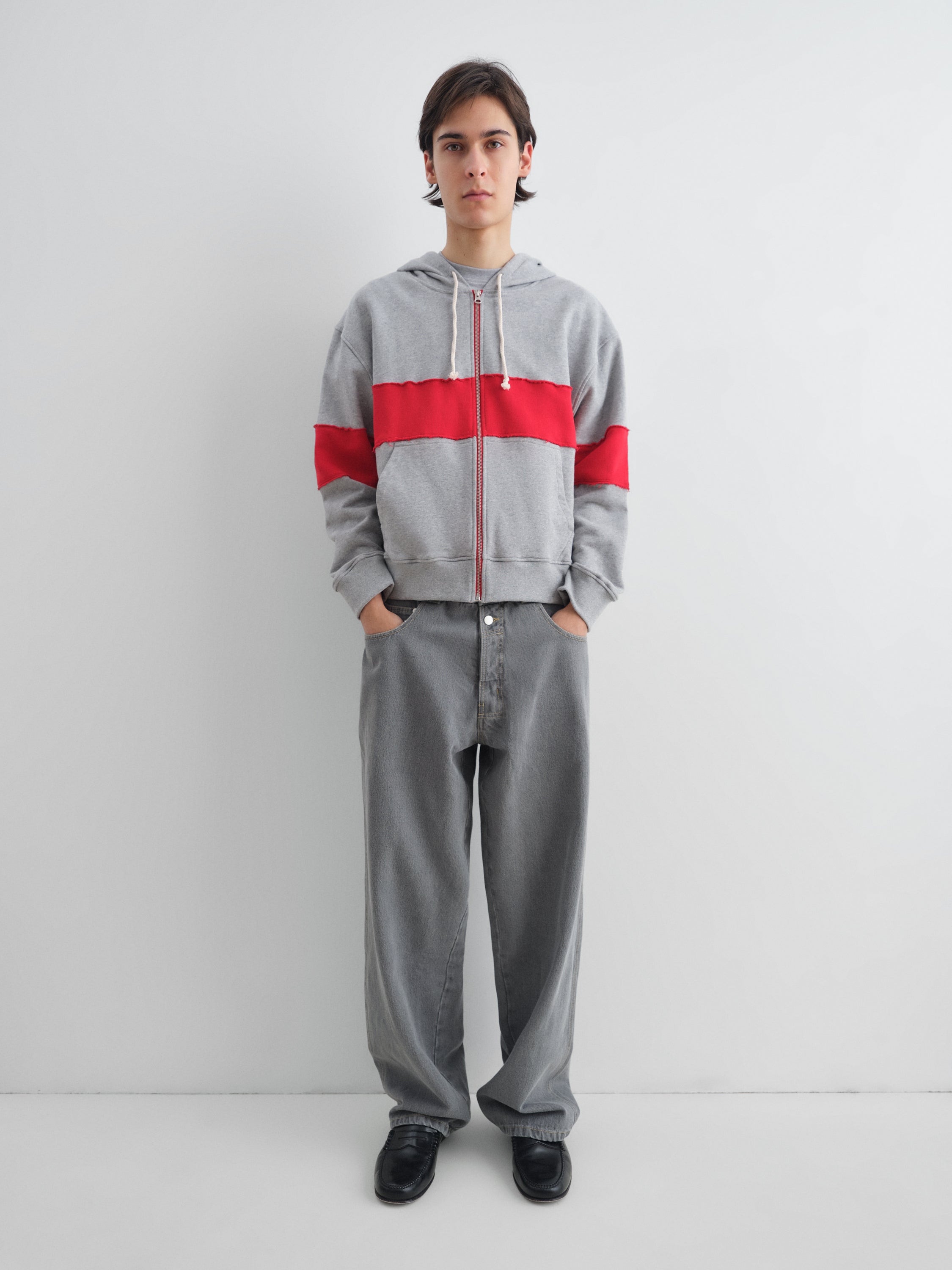 小物 gimaguas Unisex grey zip-up hoodie with red contrast band – Gimaguas