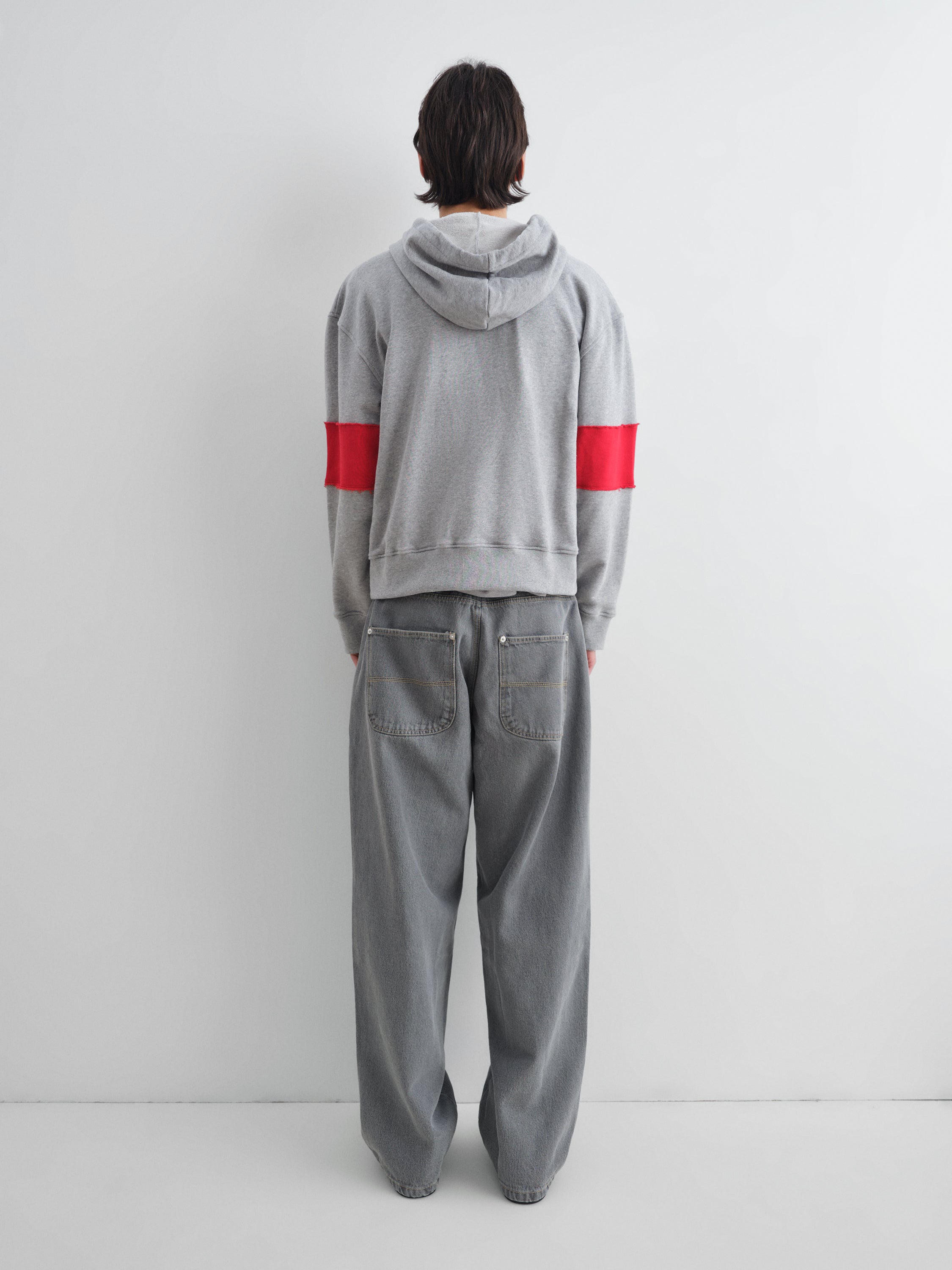 Unisex grey zip-up hoodie with red contrast band – Gimaguas
