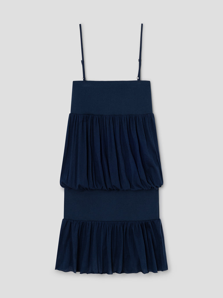 Navy Balloon Midi Dress with Spaghetti Straps and Bands – Gimaguas