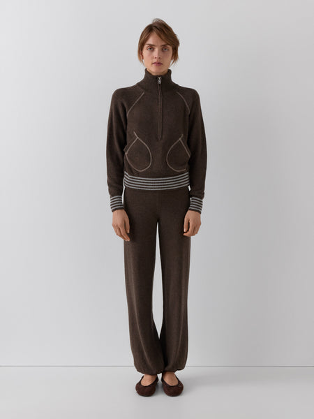 Brown Wool Blend Knit Jacket with Half-Zip | Gimaguas