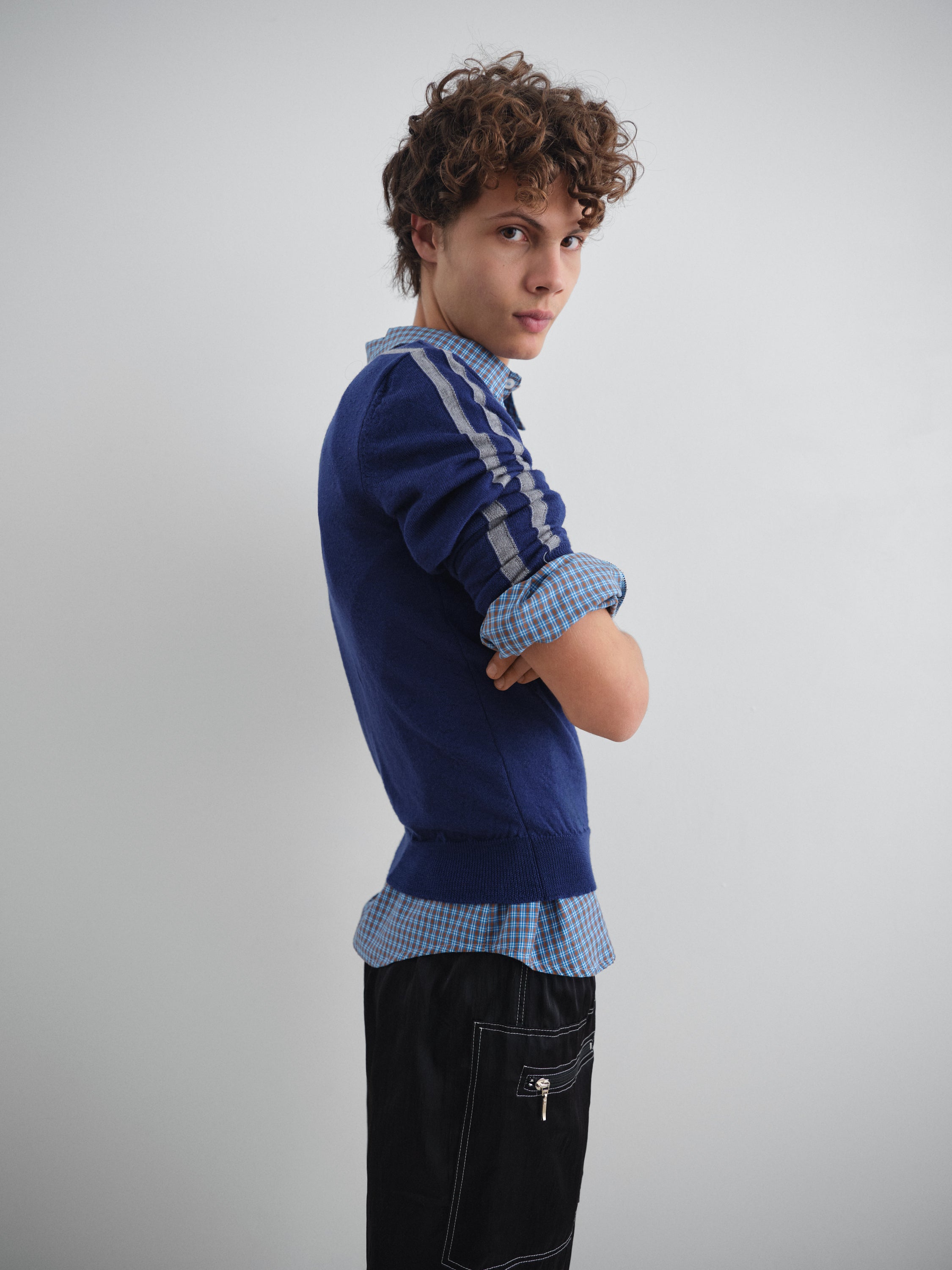 Blue checkered shirt with front pocket and relaxed fit – Gimaguas