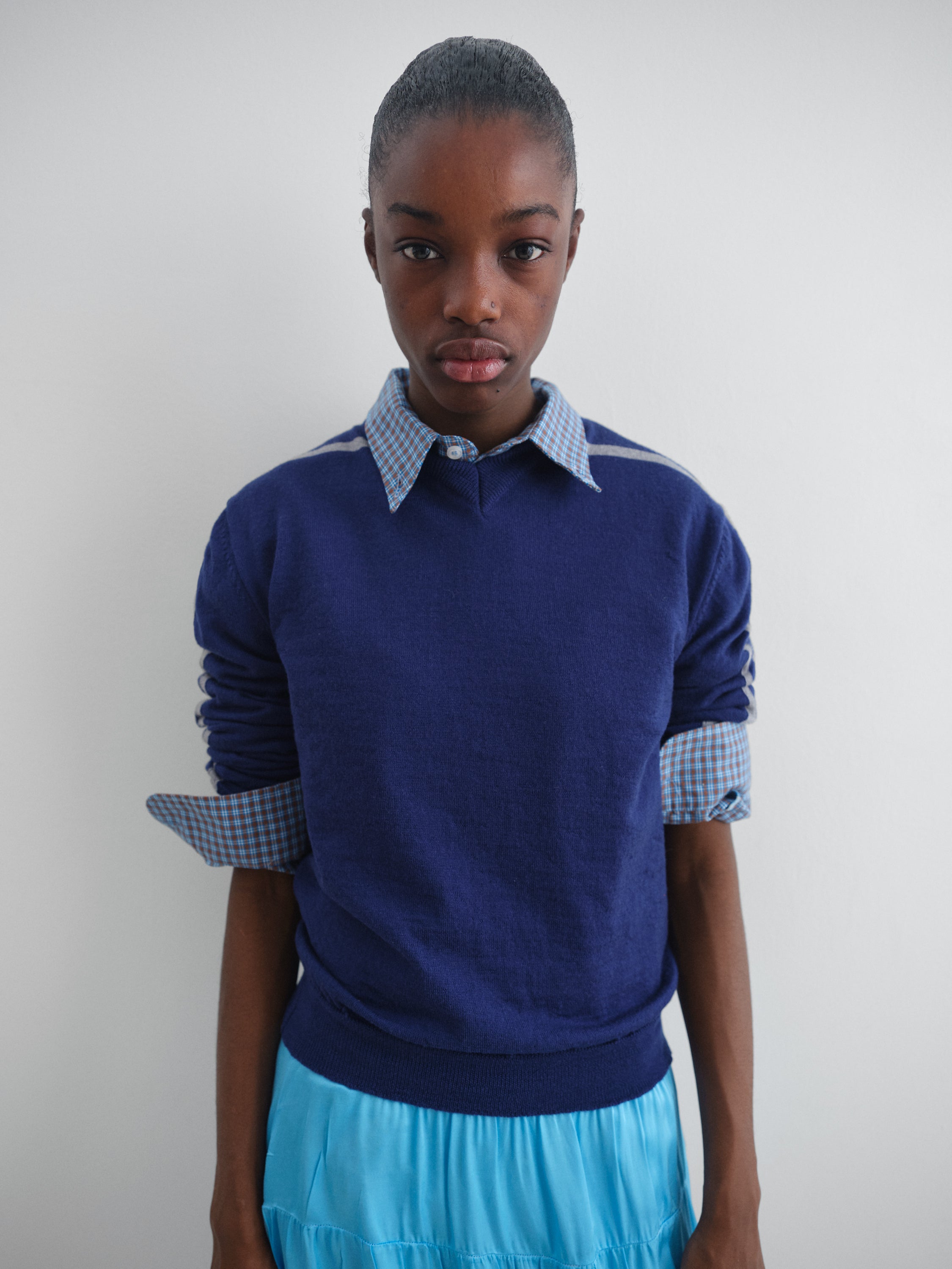 Blue checkered shirt with front pocket and relaxed fit – Gimaguas