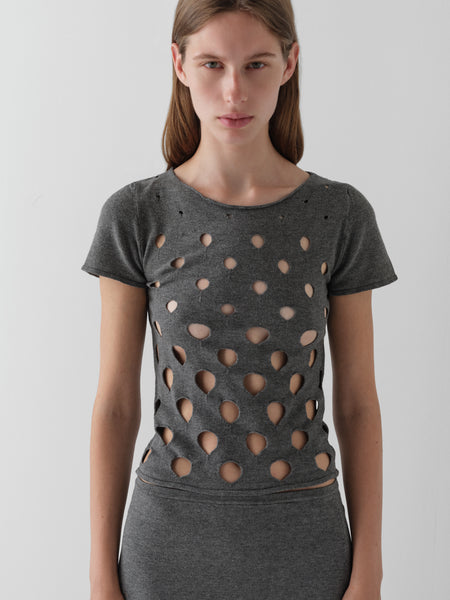 Grey cut-out top for women with circular detailing – Gimaguas