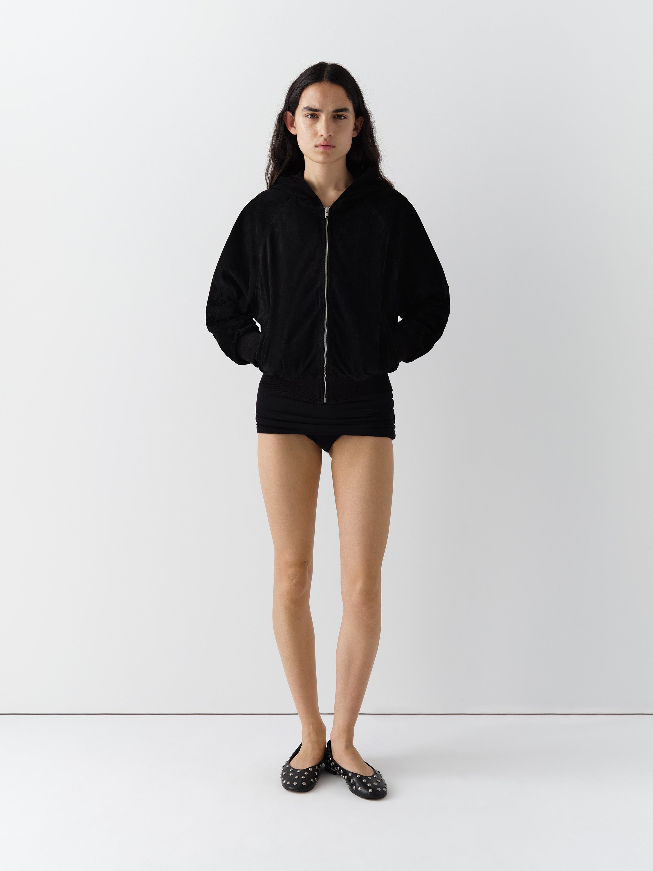 Oversized suede hoodie jacket for women in black – Gimaguas