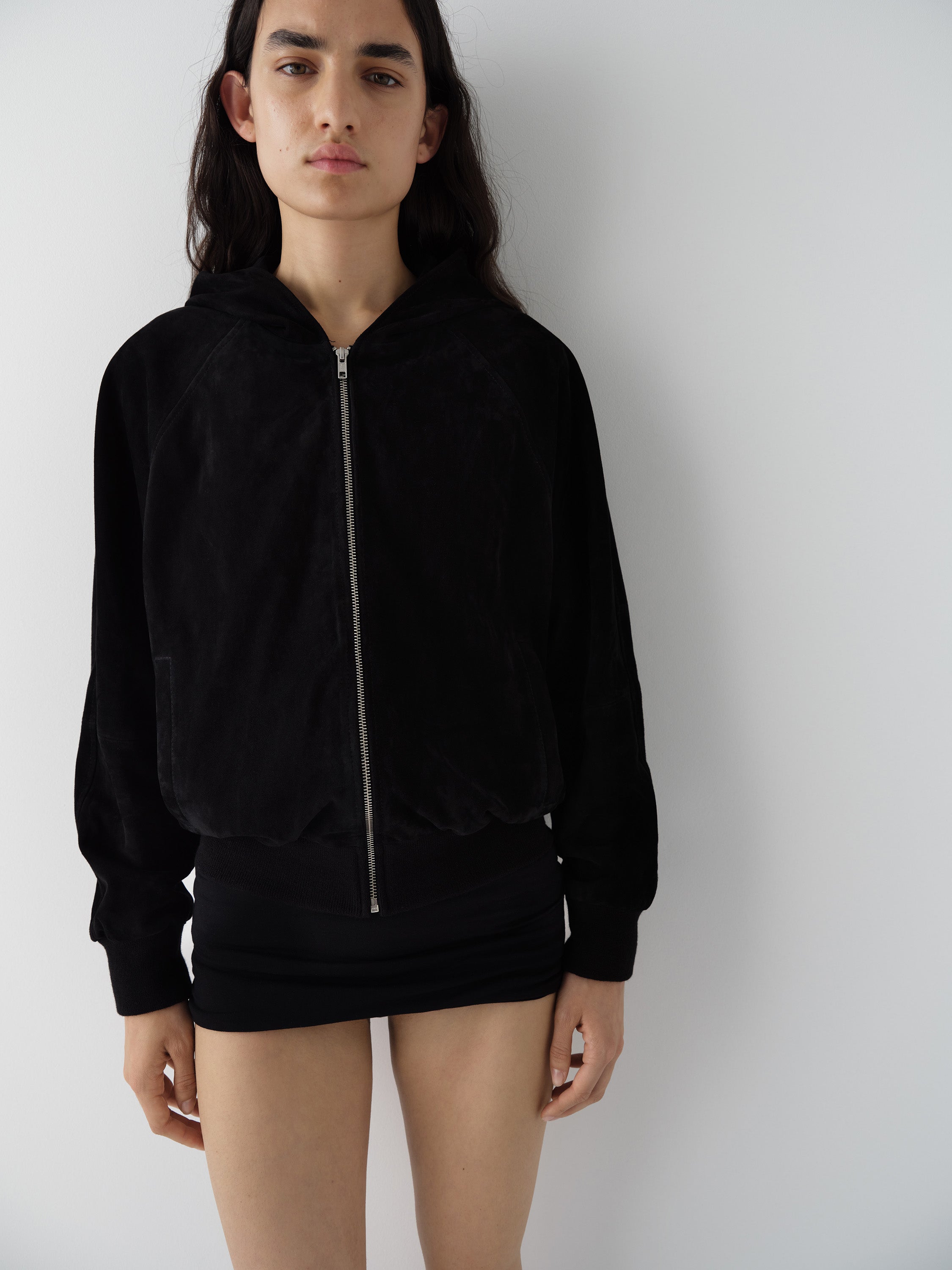 Oversized suede hoodie jacket for women in black – Gimaguas