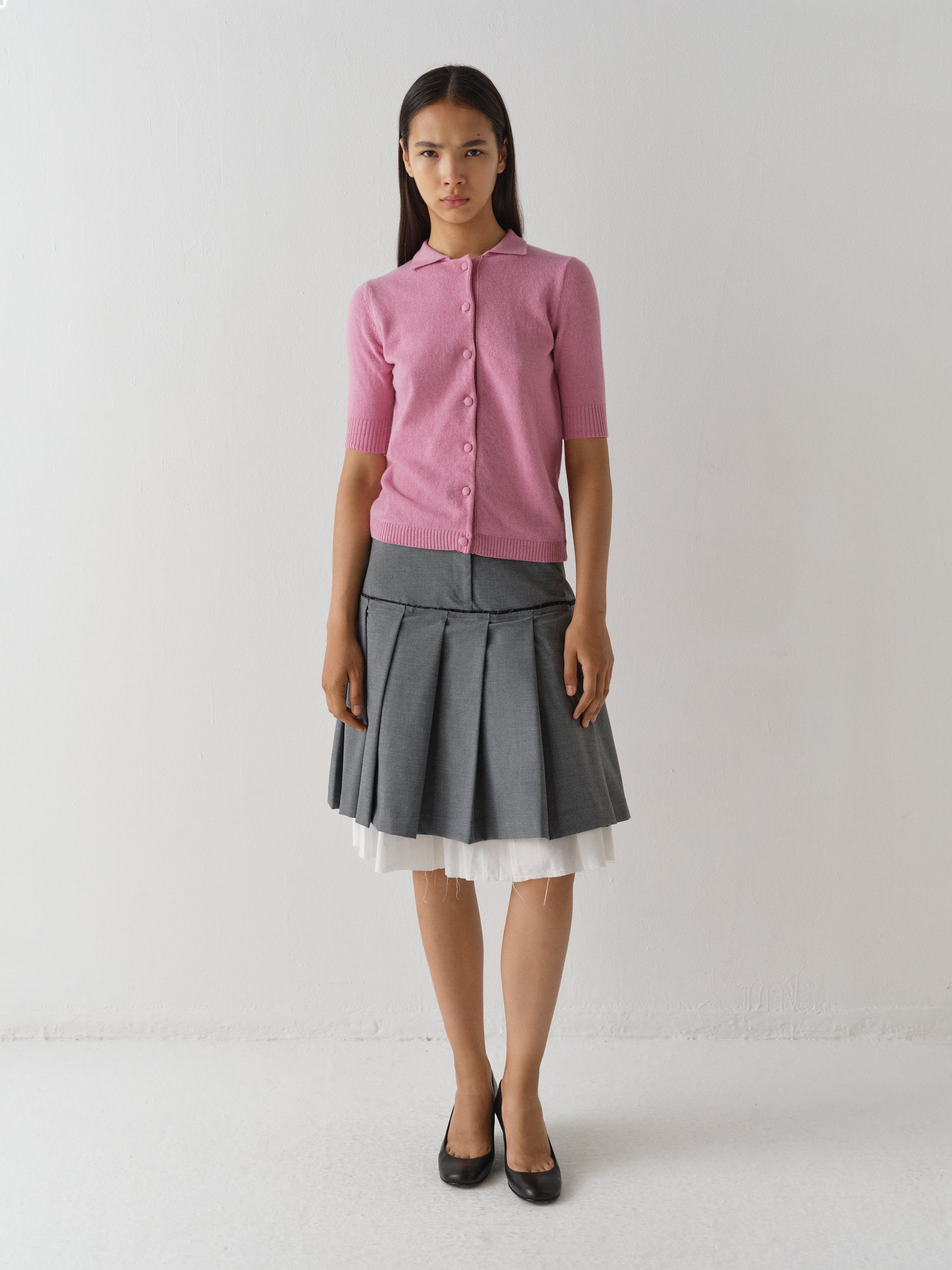 Light blue satin low-rise midi skirt for women with lace trim