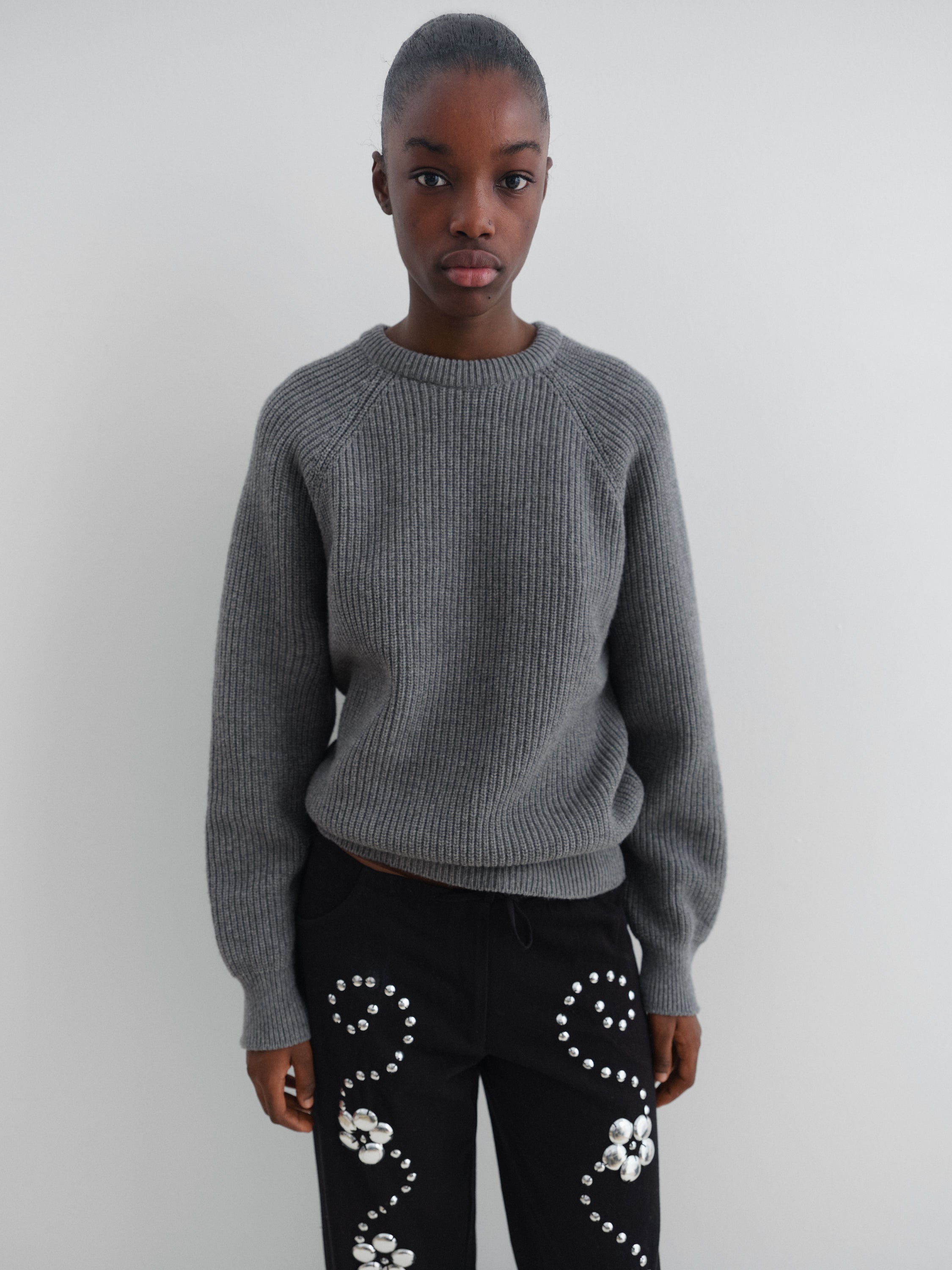 Unisex grey ribbed long-sleeve jumper – Gimaguas
