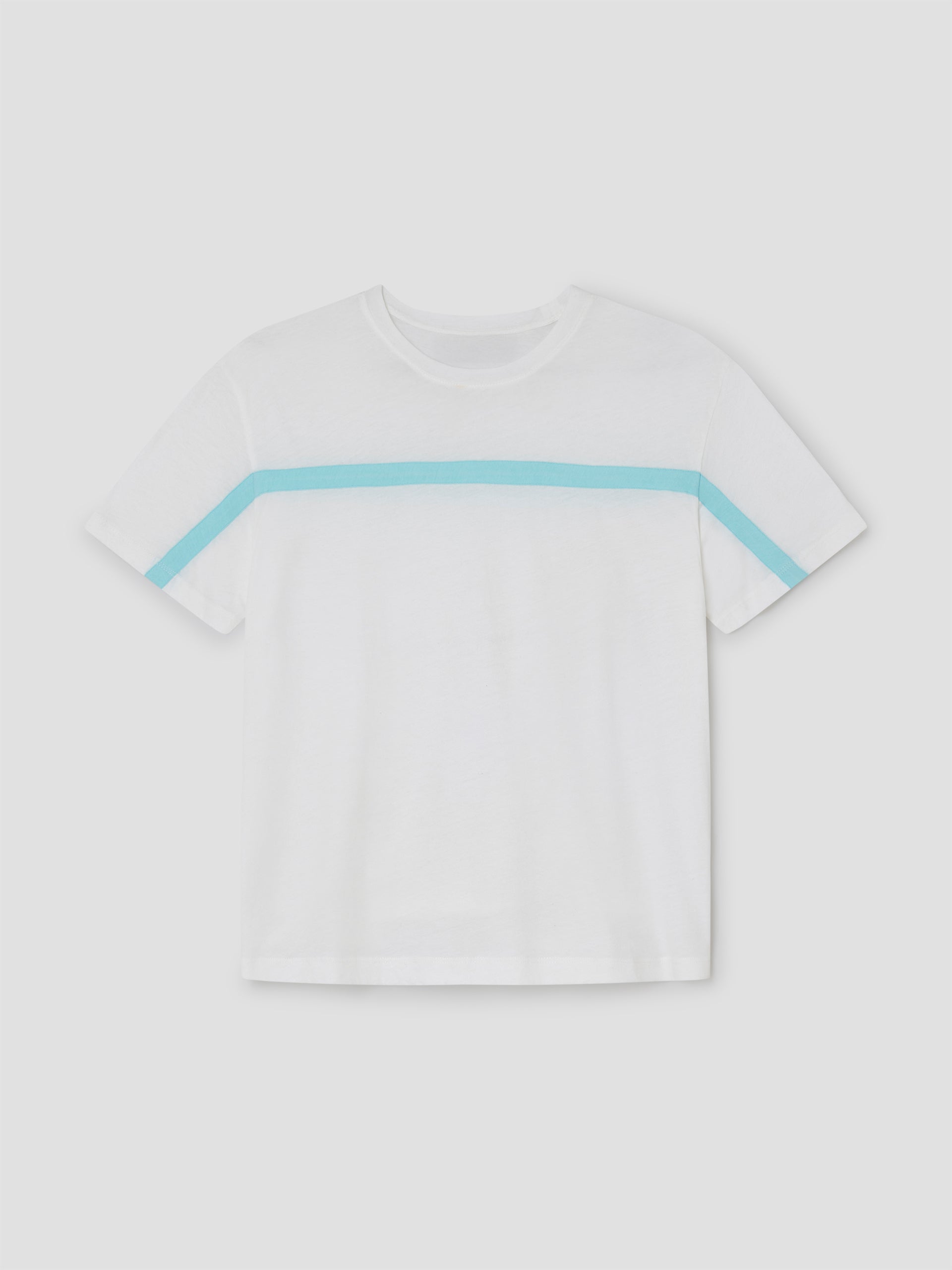 White Unisex T-Shirt with Blue Stripe. 100% Cotton – Gimaguas
