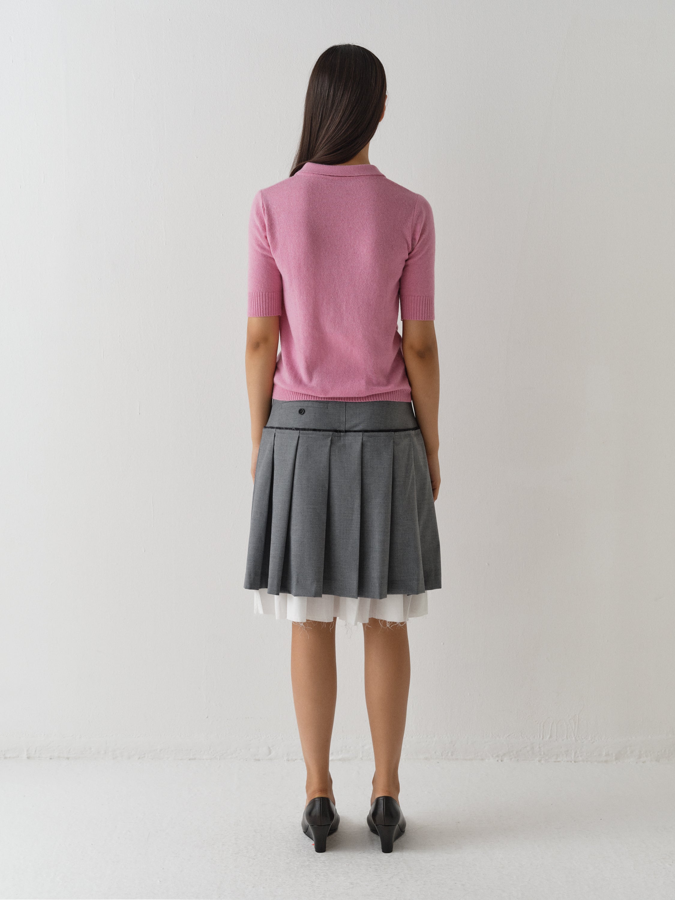 Women's pink short-sleeve knit polo cardigan – Gimaguas