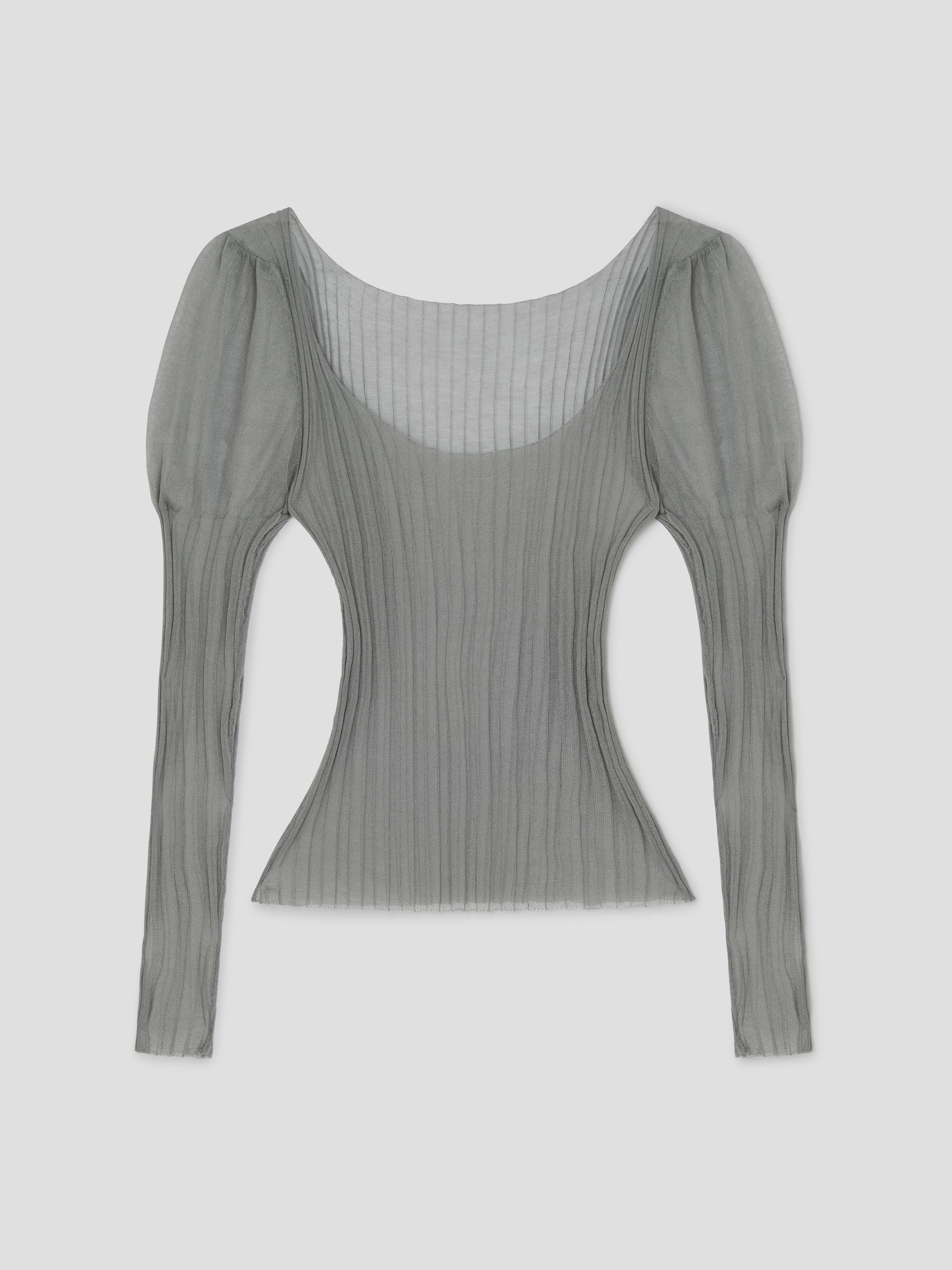 Grey Ribbed Long Sleeve Top - Scoop Neck | Gimaguas