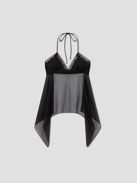Black Halter Top | Lace-Trimmed V Neckline – Gimaguas