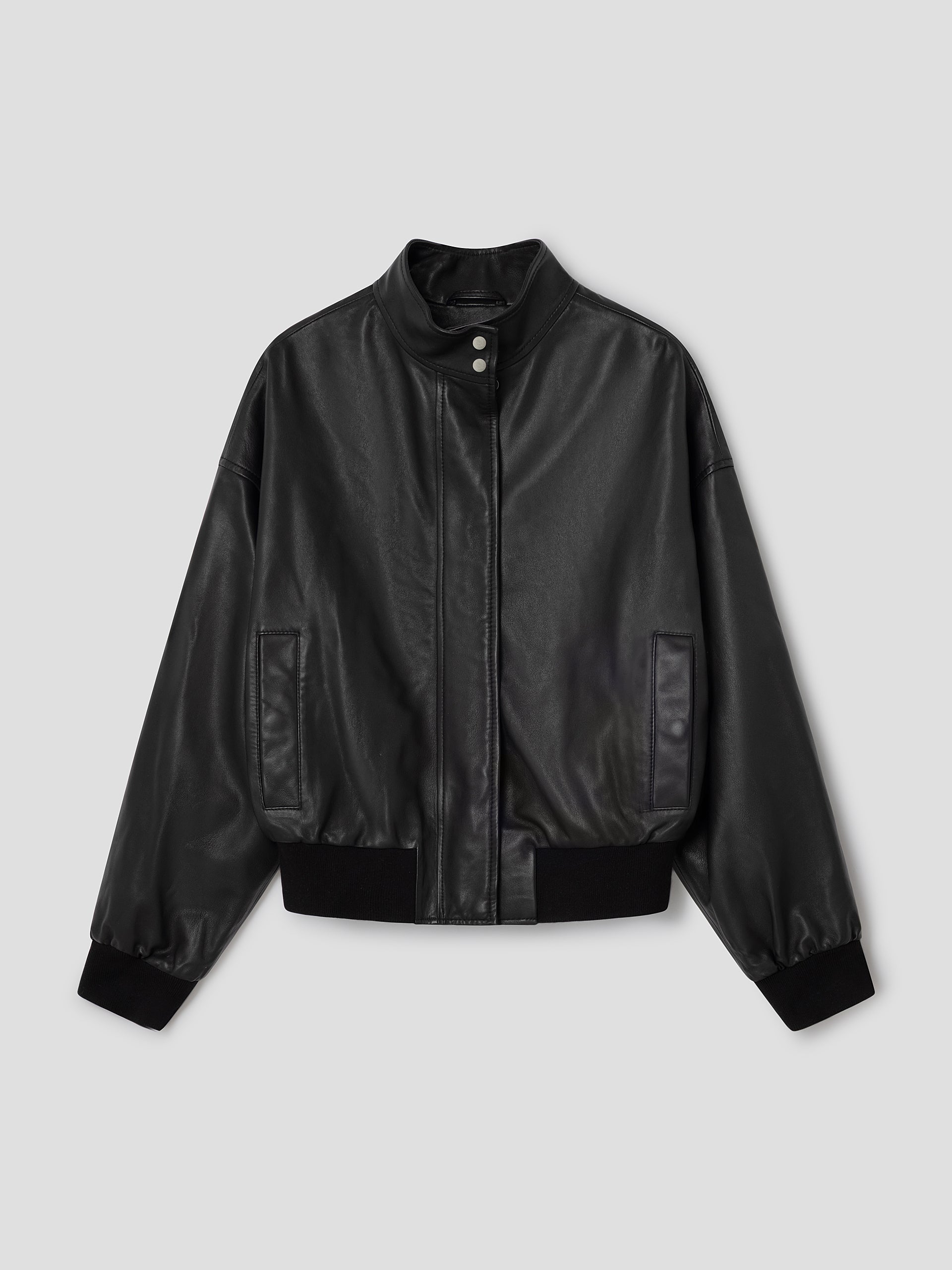 gimaguas ジャケット Women's black leather bomber jacket with mandarin collar – Gimaguas