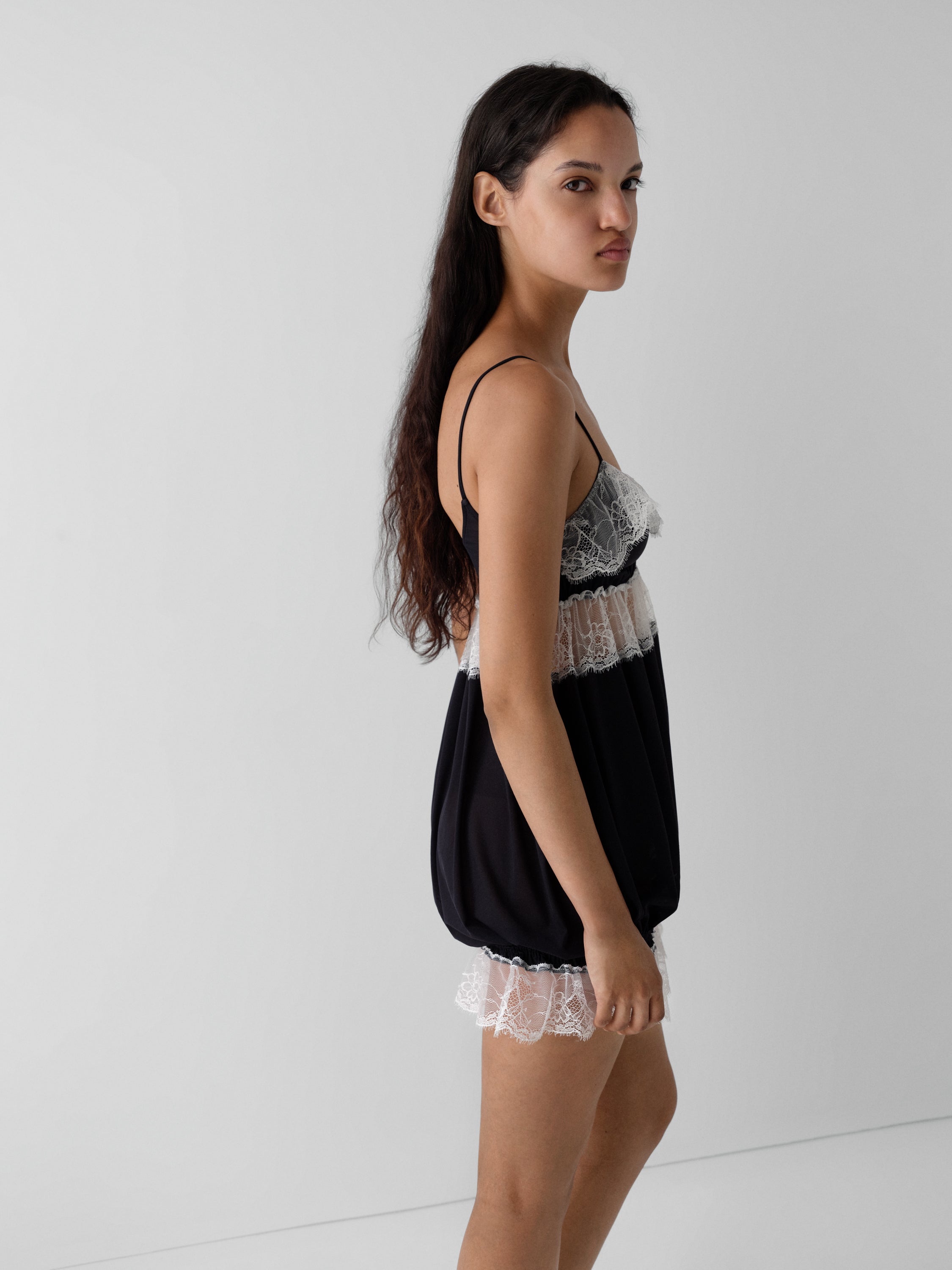 Black Lace Trim Mini Dress | Balloon Effect – Gimaguas