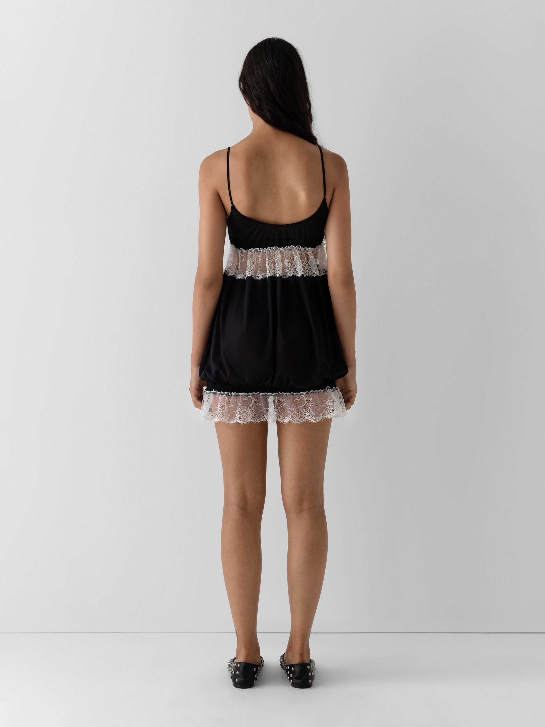 Black Lace Trim Mini Dress | Balloon Effect – Gimaguas