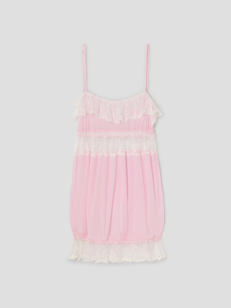 Pink Lace Trim Mini Dress | Balloon Effect – Gimaguas