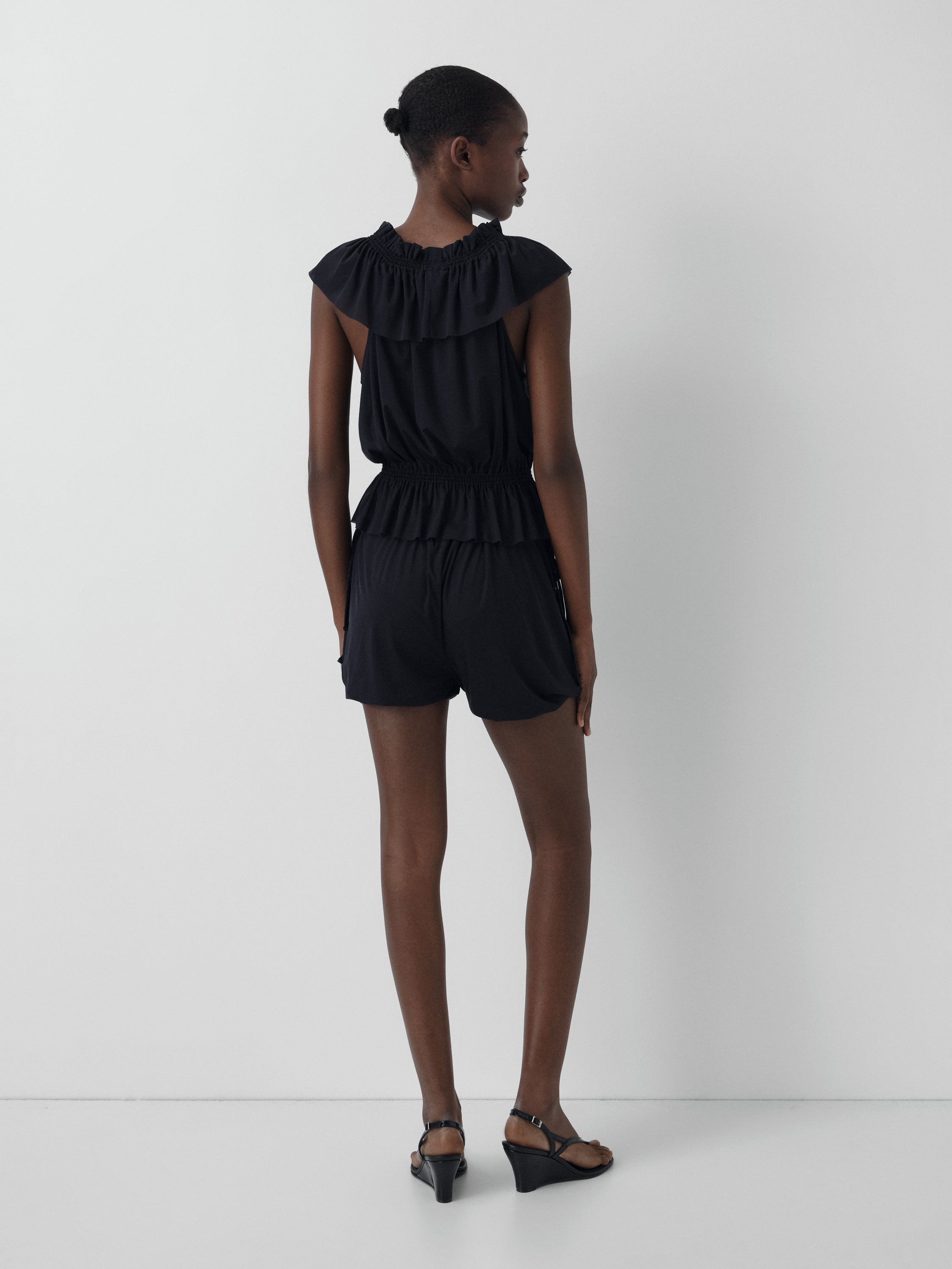 Black Off-Shoulder Top | Flounced Overlay – Gimaguas